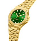 Gold/Green Mansa - from ASOROCK WATCHES  a black african american owned luxury unique watch brand with swiss rolex, Audemars Piguet, patek homage inspired style watches. Also a custom vvs moissanite diamond watch maker.