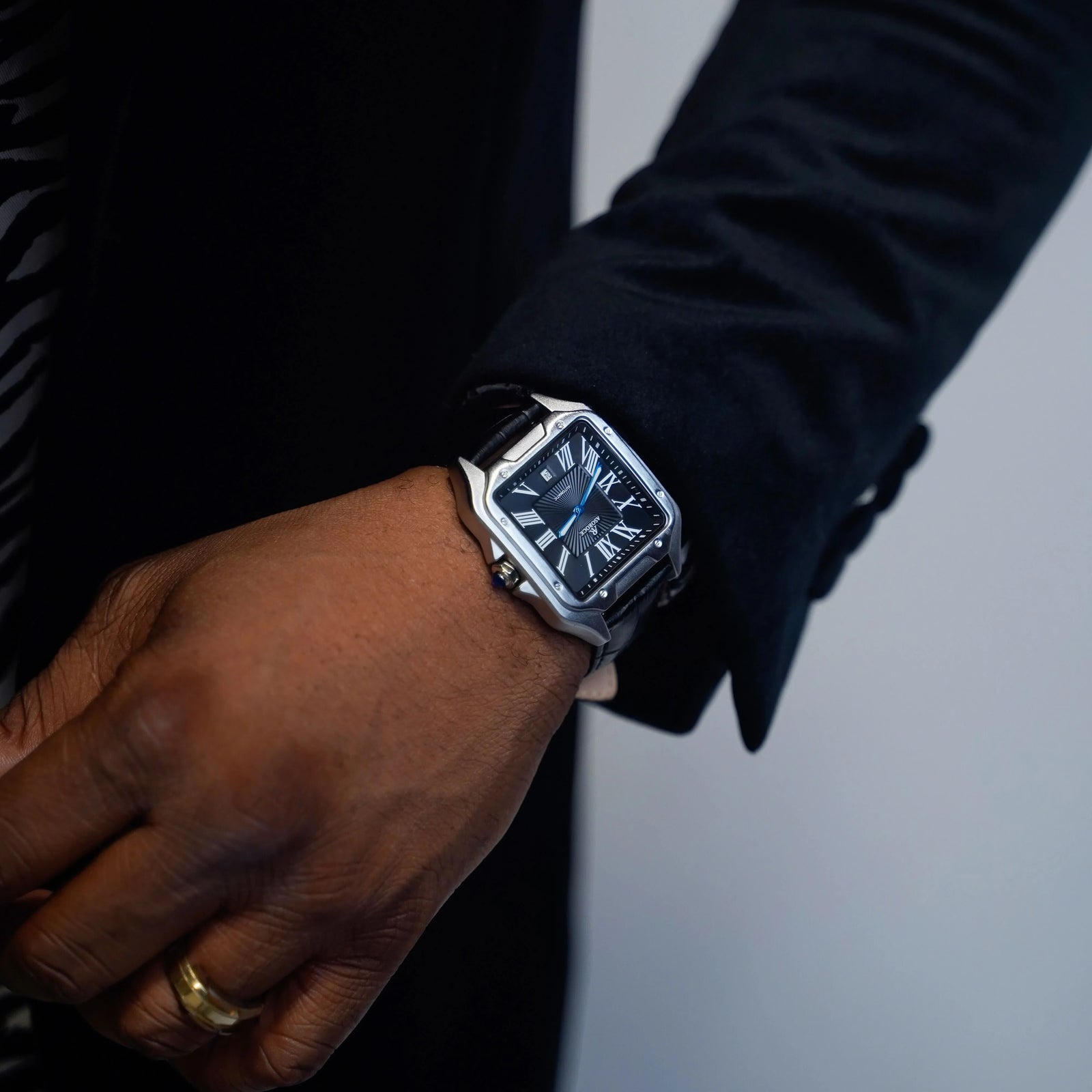 Silver/Black Diplomat - cartier santos homage lookalike watch
