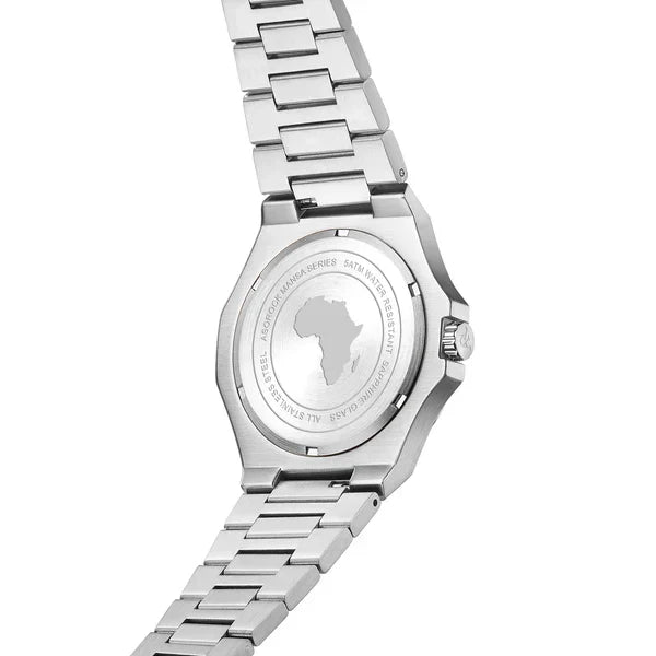 Silver/yellow Mansa - from ASOROCK WATCHES  a black african american owned luxury unique watch brand with swiss rolex, Audemars Piguet, patek homage inspired style watches. Also a custom vvs moissanite diamond watch maker.