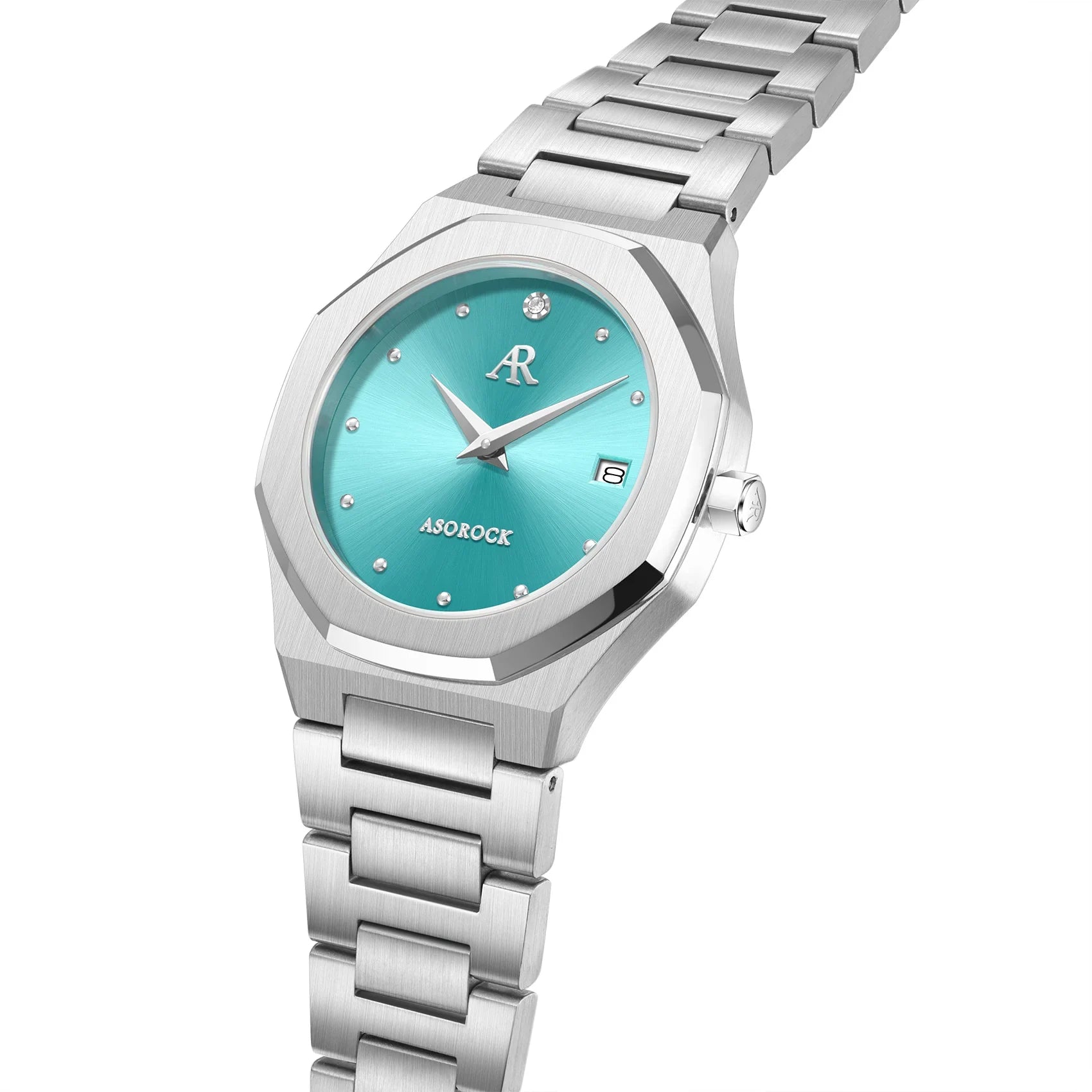 Silver/Blue turquoise dial goddess - from ASOROCK WATCHES  a black african american owned luxury unique watch brand with swiss rolex, Audemars Piguet, patek homage inspired style watches. Also a custom vvs moissanite diamond watch maker.
