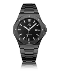 All black Mansa - from ASOROCK WATCHES  a black african american owned luxury unique watch brand with swiss rolex, Audemars Piguet, patek homage inspired style watches. Also a custom vvs moissanite diamond watch maker.