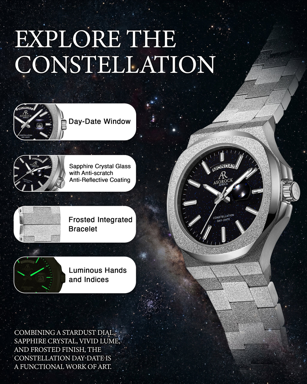 Silver/Black Frosted Stardust Constellation Day Date