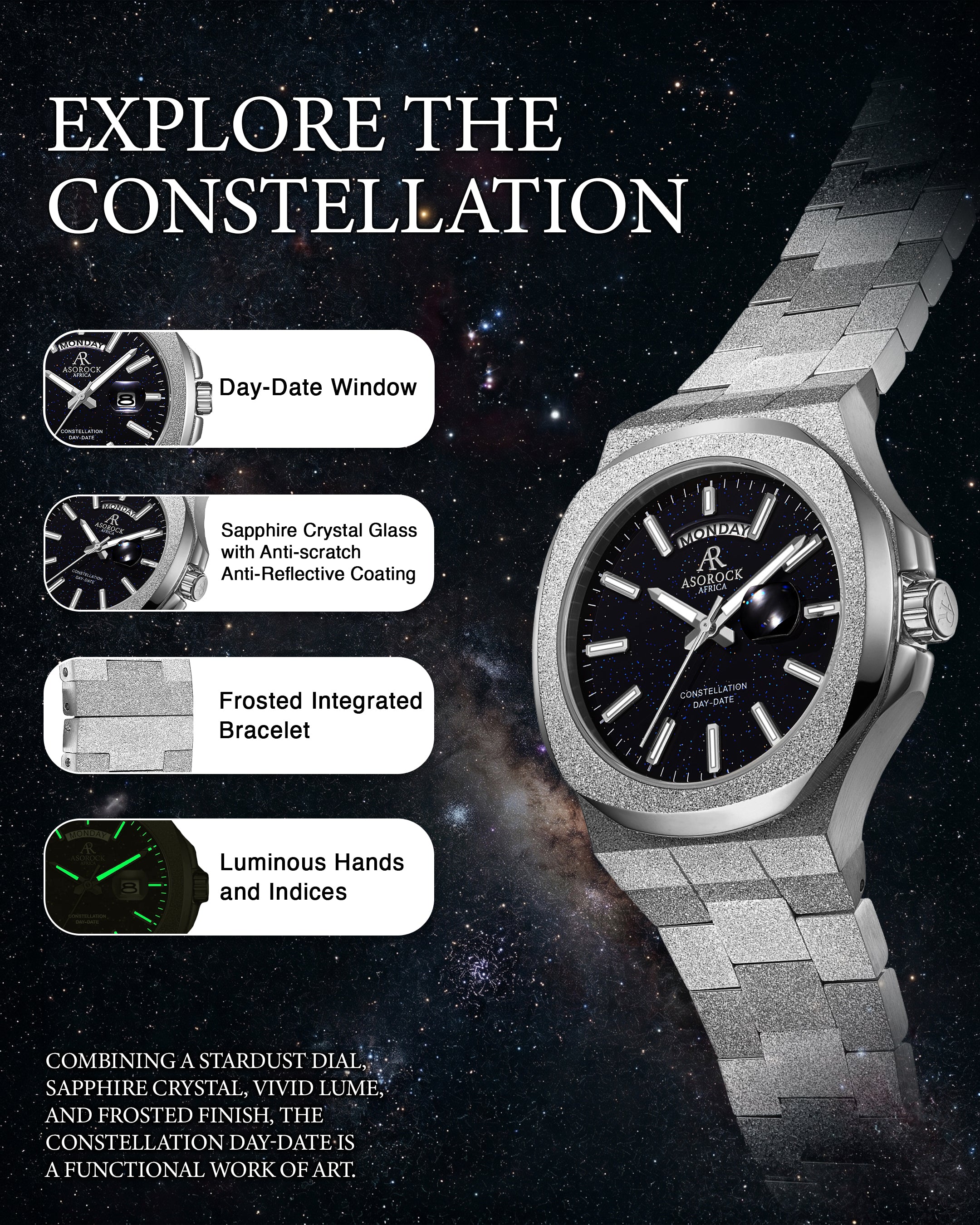 Silver/Black Frosted Stardust Constellation Day Date