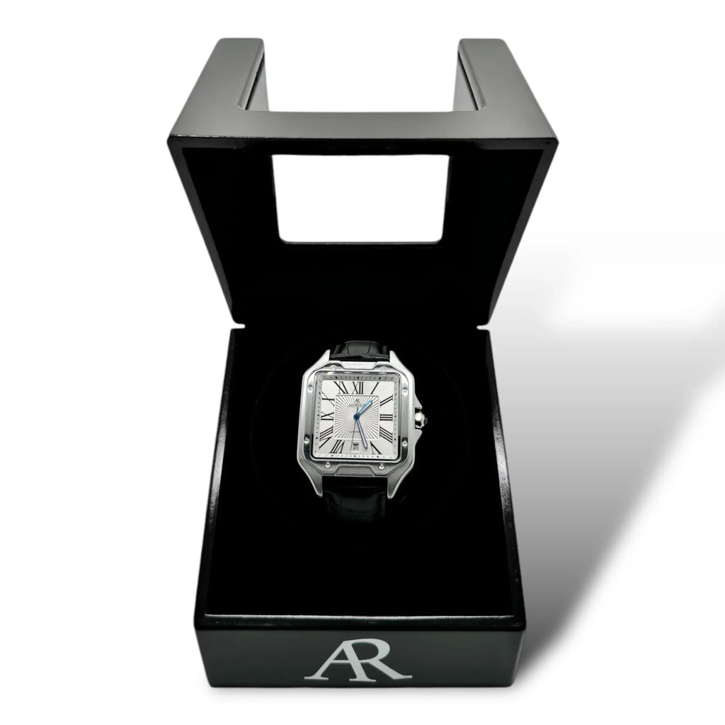1 slot AR Branded automatic watch winder box - from ASOROCK WATCHES  a black african american owned luxury unique watch brand with swiss rolex, Audemars Piguet, patek homage inspired style watches. Also a custom vvs moissanite diamond watch maker.