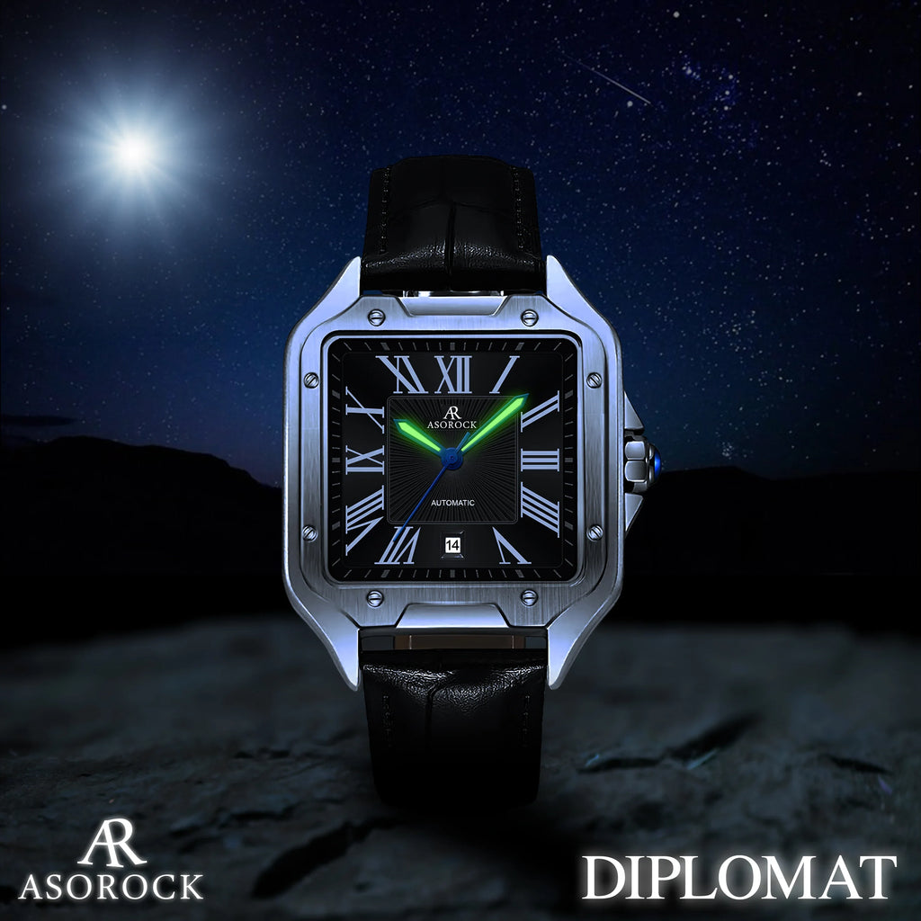 Silver/Black Diplomat - from ASOROCK WATCHES  a black african american owned luxury unique watch brand with swiss rolex, Audemars Piguet, patek homage inspired style watches. Also a custom vvs moissanite diamond watch maker.