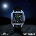 Silver/Black Diplomat - from ASOROCK WATCHES  a black african american owned luxury unique watch brand with swiss rolex, Audemars Piguet, patek homage inspired style watches. Also a custom vvs moissanite diamond watch maker.