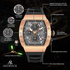 Rosegold/Black Motorsport GT - from ASOROCK WATCHES  a black african american owned luxury unique watch brand with swiss rolex, Audemars Piguet, patek homage inspired style watches. Also a custom vvs moissanite diamond watch maker.