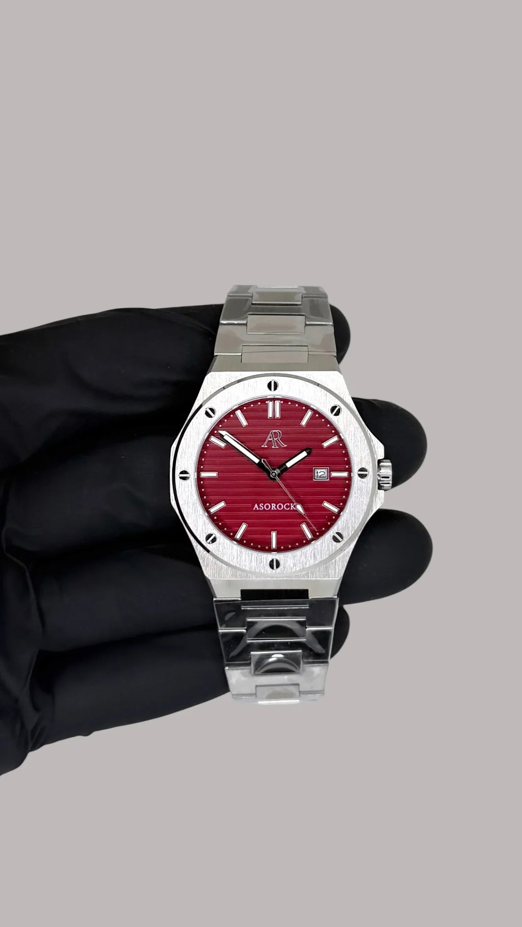 Silver/Red Mansa - from ASOROCK WATCHES  a black african american owned luxury unique watch brand with swiss rolex, Audemars Piguet, patek homage inspired style watches. Also a custom vvs moissanite diamond watch maker.