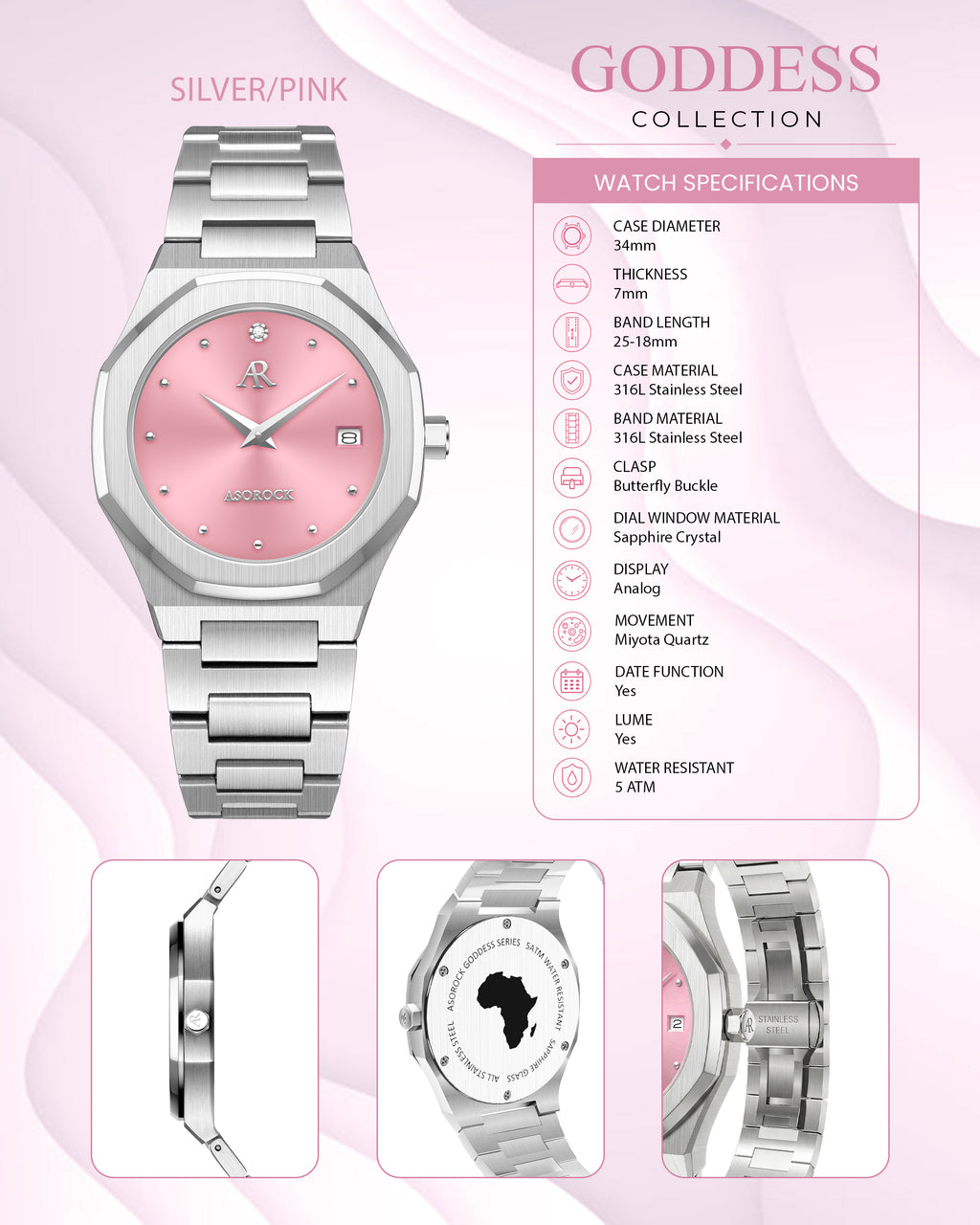 Silver/pink dial goddess (Pre-order ships out in August)