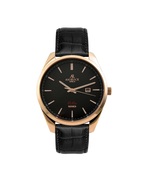 Rosegold/black - black leather strap Villa - from ASOROCK WATCHES  a black african american owned luxury unique watch brand with swiss rolex, Audemars Piguet, patek homage inspired style watches. Also a custom vvs moissanite diamond watch maker.