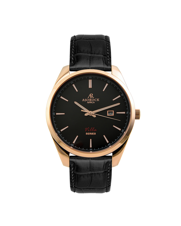 Rosegold/black - black leather strap Villa
