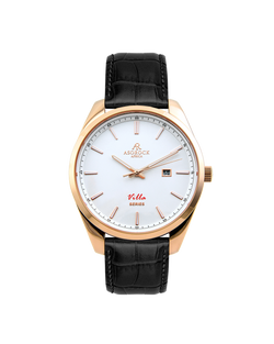 Rosegold/White - black leather strap Villa
