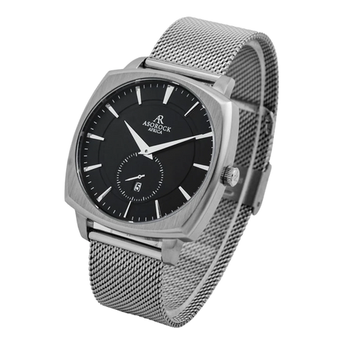 Black/Silver Monolith (silver mesh strap) - from ASOROCK WATCHES  a black african american owned luxury unique watch brand with swiss rolex, Audemars Piguet, patek homage inspired style watches. Also a custom vvs moissanite diamond watch maker.
