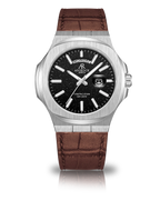 Silver/Black - brown leather strap plain Constellation Day Date - from ASOROCK WATCHES  a black african american owned luxury unique watch brand with swiss rolex, Audemars Piguet, patek homage inspired style watches. Also a custom vvs moissanite diamond watch maker.