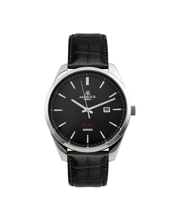 Silver/black - black leather strap Villa