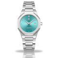 Silver/Blue turquoise dial goddess - from ASOROCK WATCHES  a black african american owned luxury unique watch brand with swiss rolex, Audemars Piguet, patek homage inspired style watches. Also a custom vvs moissanite diamond watch maker.