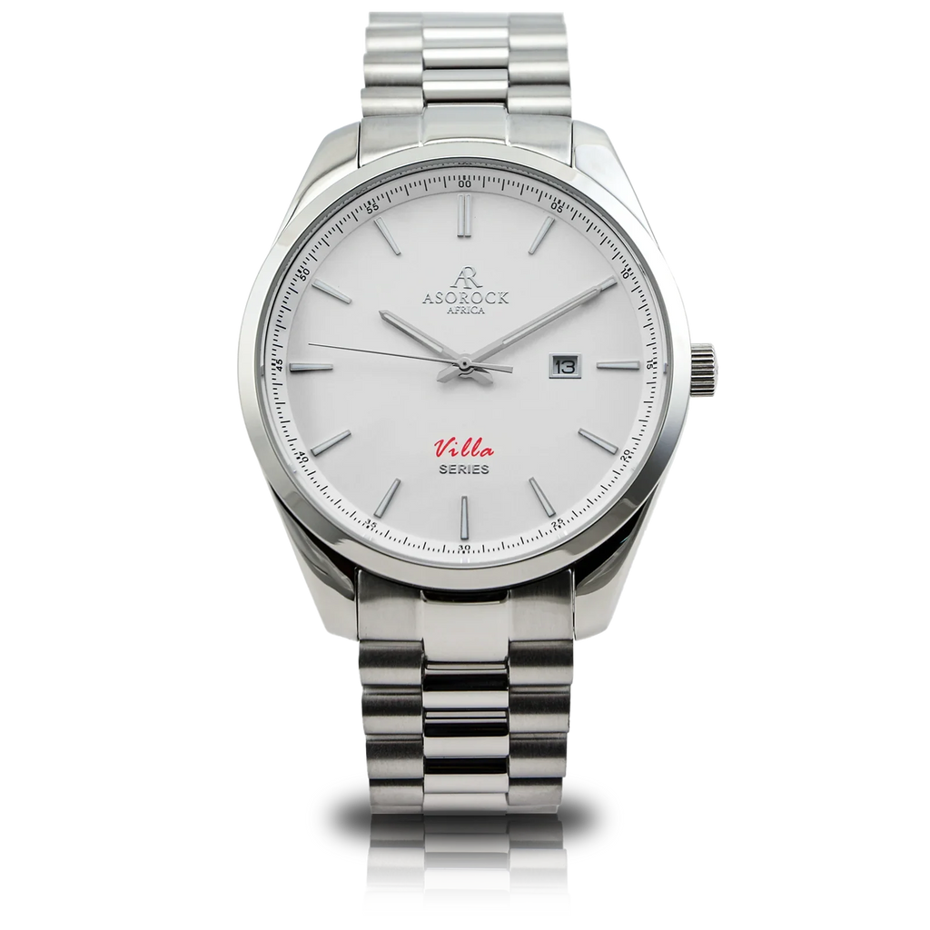 Silver/white villa - from ASOROCK WATCHES  a black african american owned luxury unique watch brand with swiss rolex, Audemars Piguet, patek homage inspired style watches. Also a custom vvs moissanite diamond watch maker.