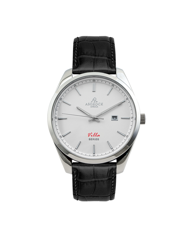 Silver/white - black leather strap Villa