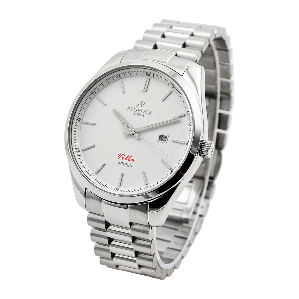 Silver/white villa - from ASOROCK WATCHES  a black african american owned luxury unique watch brand with swiss rolex, Audemars Piguet, patek homage inspired style watches. Also a custom vvs moissanite diamond watch maker.
