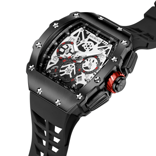 All Black Motorsport - from ASOROCK WATCHES  a black african american owned luxury unique watch brand with swiss rolex, Audemars Piguet, patek homage inspired style watches. Also a custom vvs moissanite diamond watch maker. 
