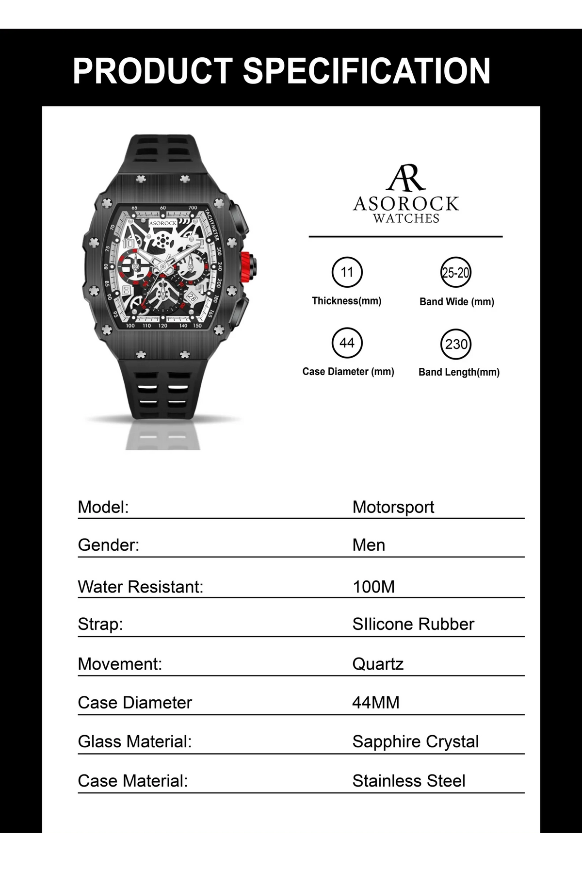 Aluminum Shell Rocking. Watch Asorock watches All Black Motorsport- richard mille homage style watch ...