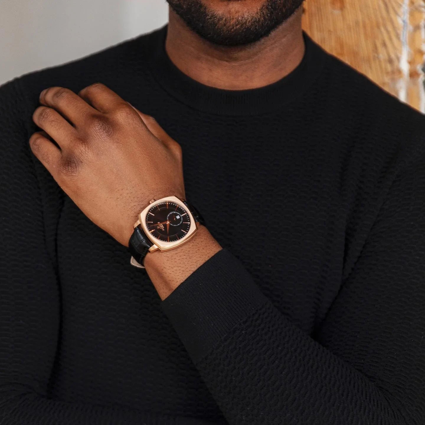 RoseGold/Black Monolith (PRE-ORDER RESTOCK SHIPS OUT IN OCTOBER) - from ASOROCK WATCHES  a black african american owned luxury unique watch brand with swiss rolex, Audemars Piguet, patek homage inspired style watches. Also a custom vvs moissanite diamond watch maker.