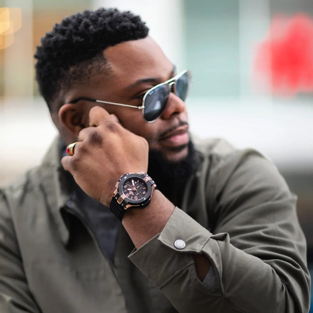 RoseGold SpeedRacer 2.0 - from ASOROCK WATCHES  a black african american owned luxury unique watch brand with swiss rolex, Audemars Piguet, patek homage inspired style watches. Also a custom vvs moissanite diamond watch maker.