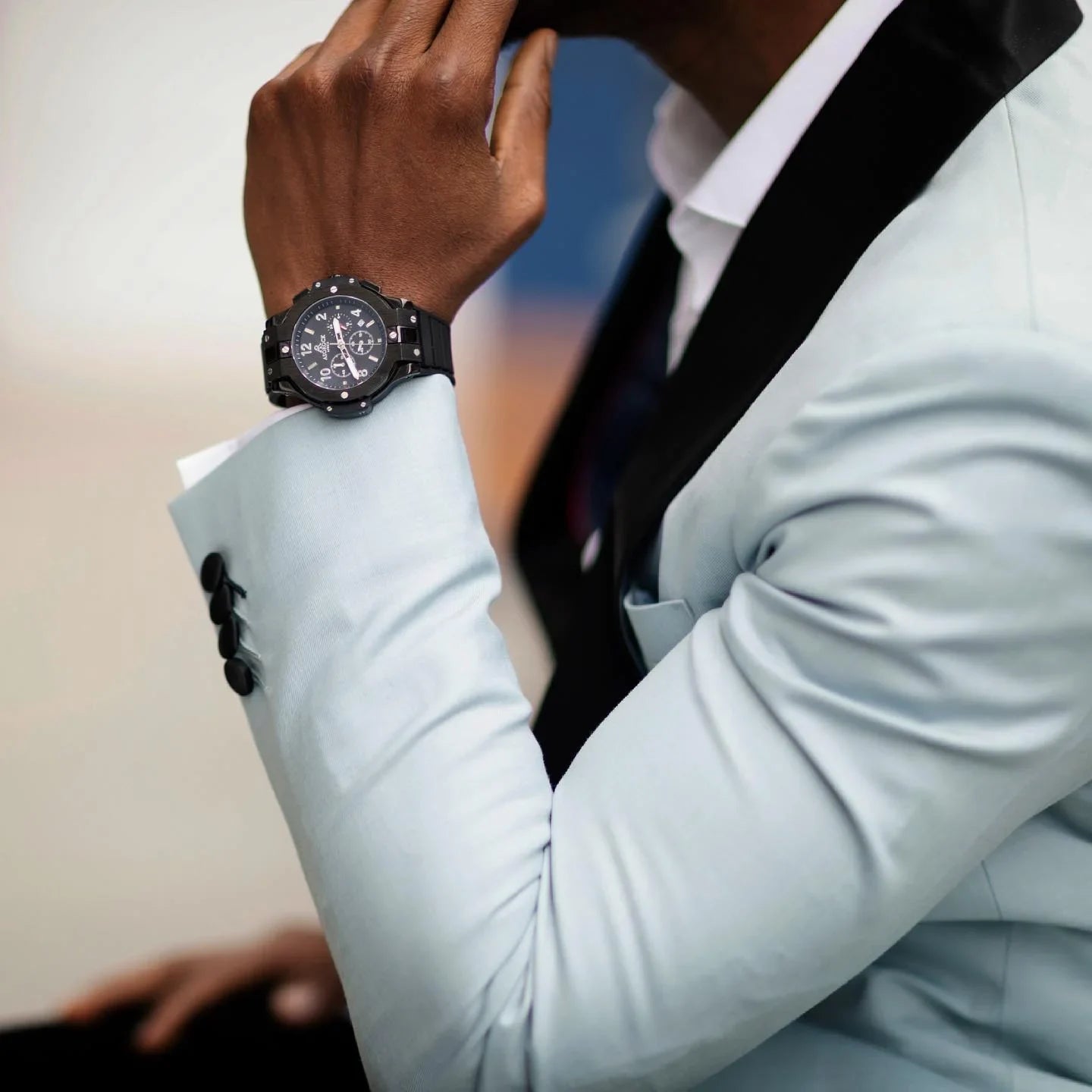 ALL BLACK SPEEDRACER 2.0 - from ASOROCK WATCHES  a black african american owned luxury unique watch brand with swiss rolex, Audemars Piguet, patek homage inspired style watches. Also a custom vvs moissanite diamond watch maker.