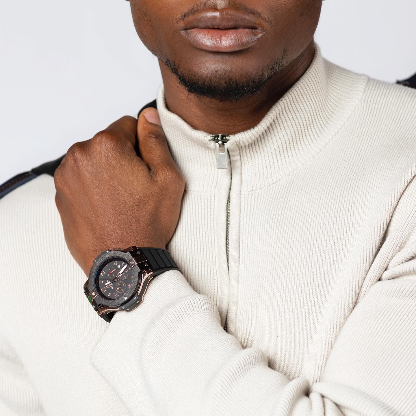 RoseGold SpeedRacer 2.0 - from ASOROCK WATCHES  a black african american owned luxury unique watch brand with swiss rolex, Audemars Piguet, patek homage inspired style watches. Also a custom vvs moissanite diamond watch maker.