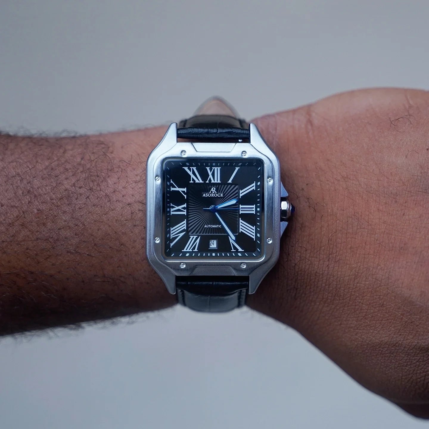 Silver/Black Diplomat - cartier santos homage lookalike watch
