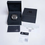 Silver/Black Motorsport GT - from ASOROCK WATCHES  a black african american owned luxury unique watch brand with swiss rolex, Audemars Piguet, patek homage inspired style watches. Also a custom vvs moissanite diamond watch maker.