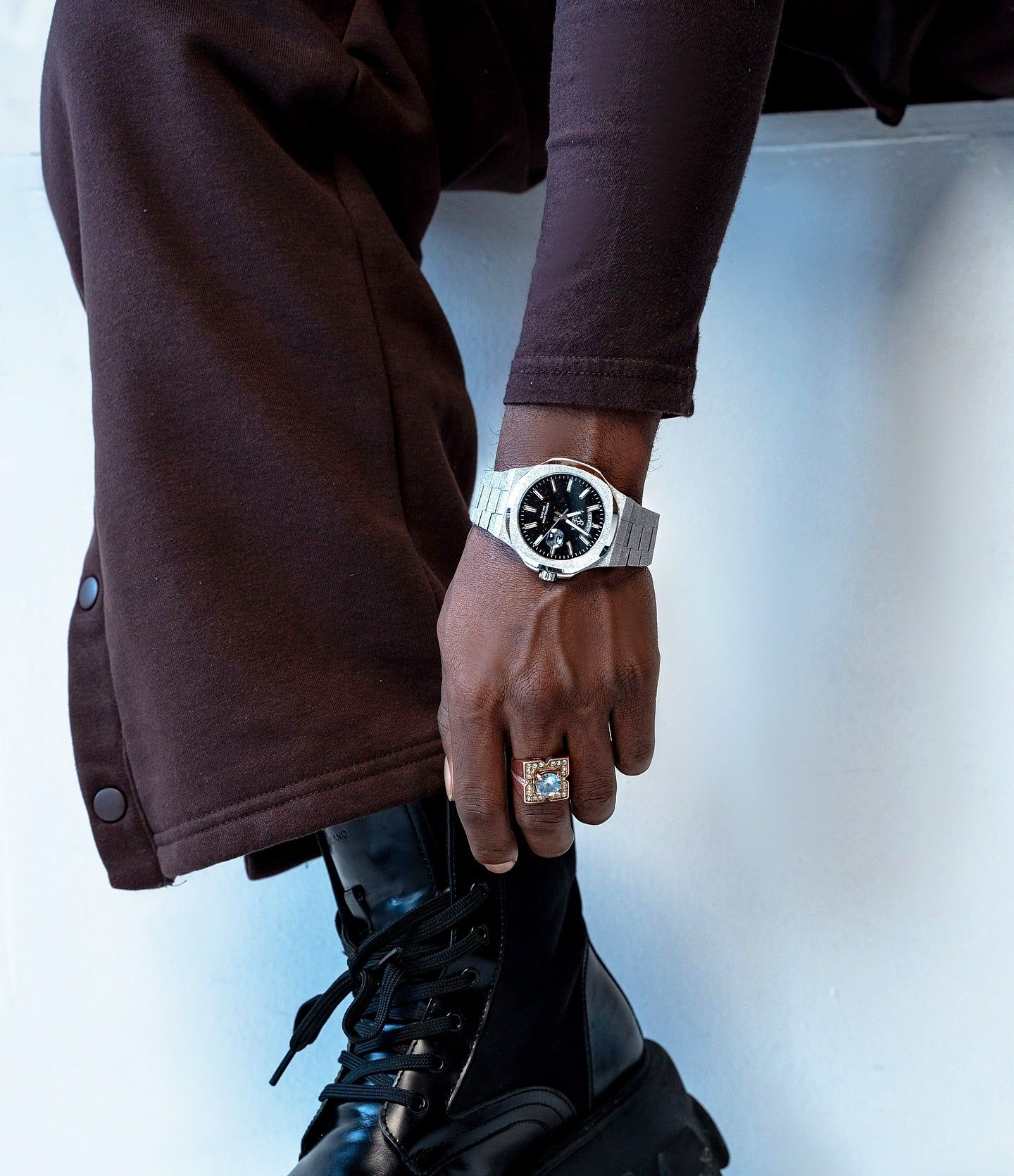 Silver/Black Frosted stardust Constellation Day-Date homage Watch