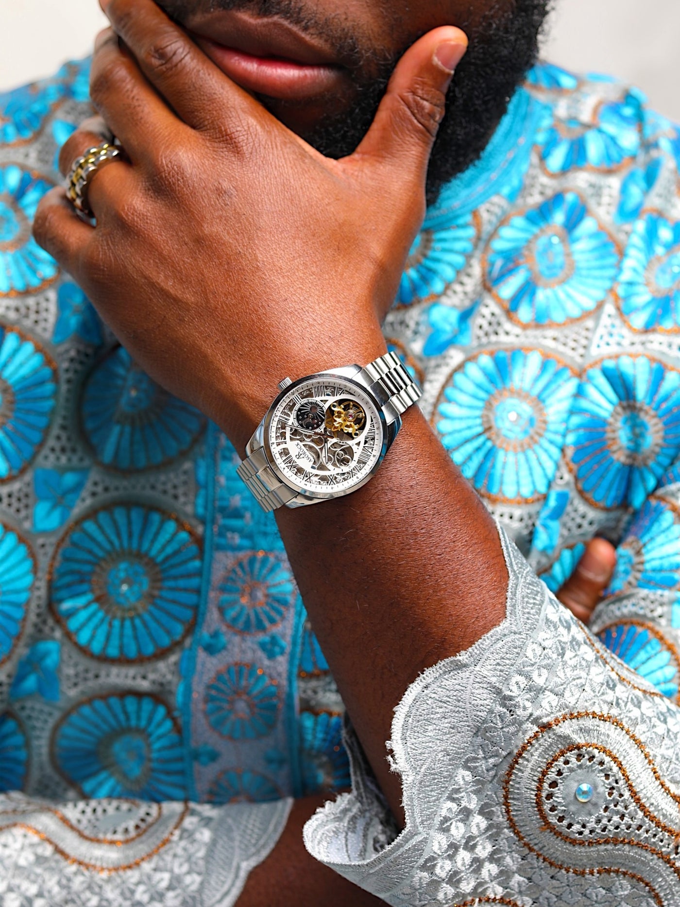 Silver/white Villa automatic, mechanical tourbillon inspired