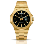 Gold/Black Frosted Stardust Constellation Day Date - from ASOROCK WATCHES  a black african american owned luxury unique watch brand with swiss rolex, Audemars Piguet, patek homage inspired style watches. Also a custom vvs moissanite diamond watch maker. 