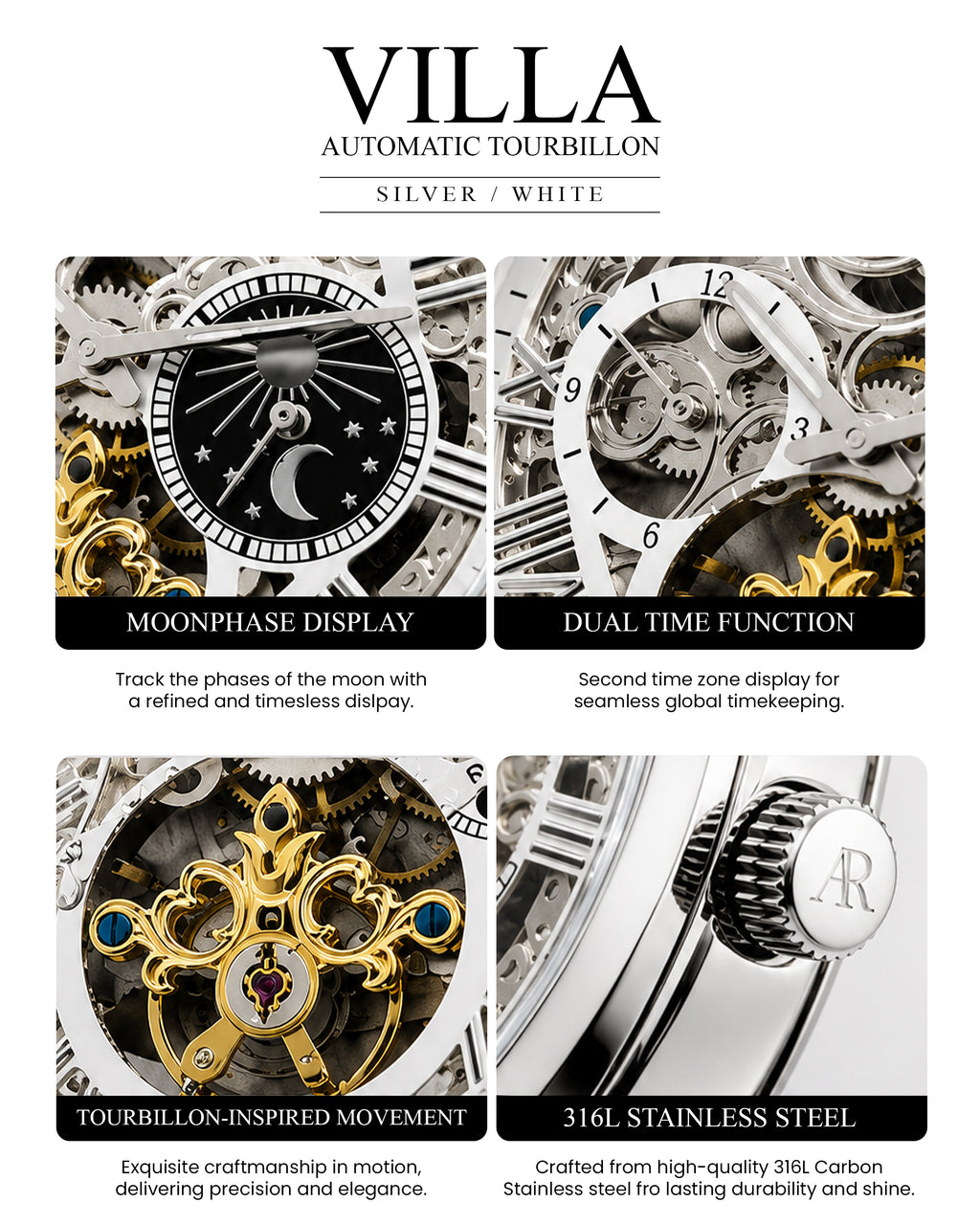silver/white Villa Automatic Tourbillon (Pre-order ships out in August)