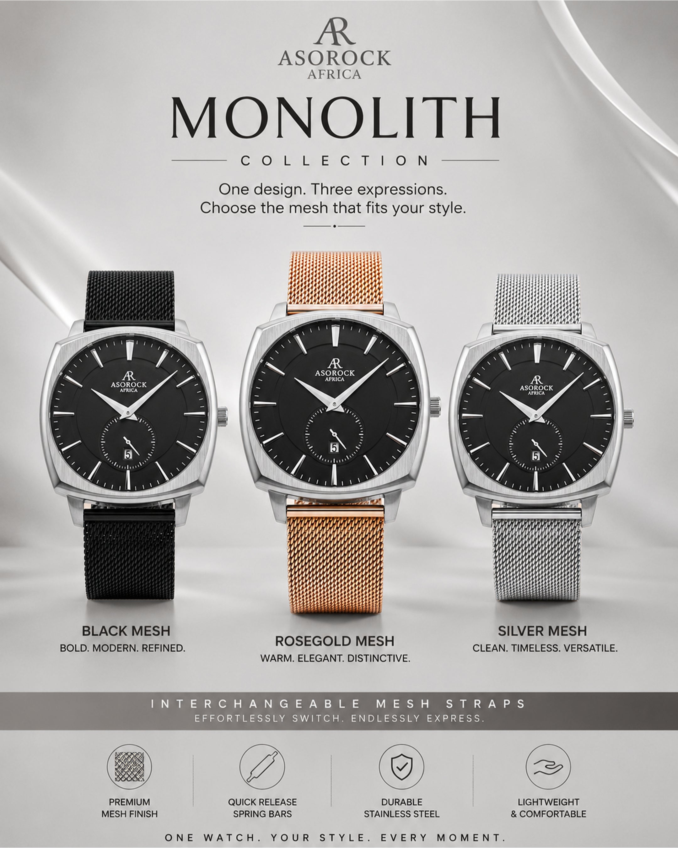 Black/Silver Monolith (black mesh strap)