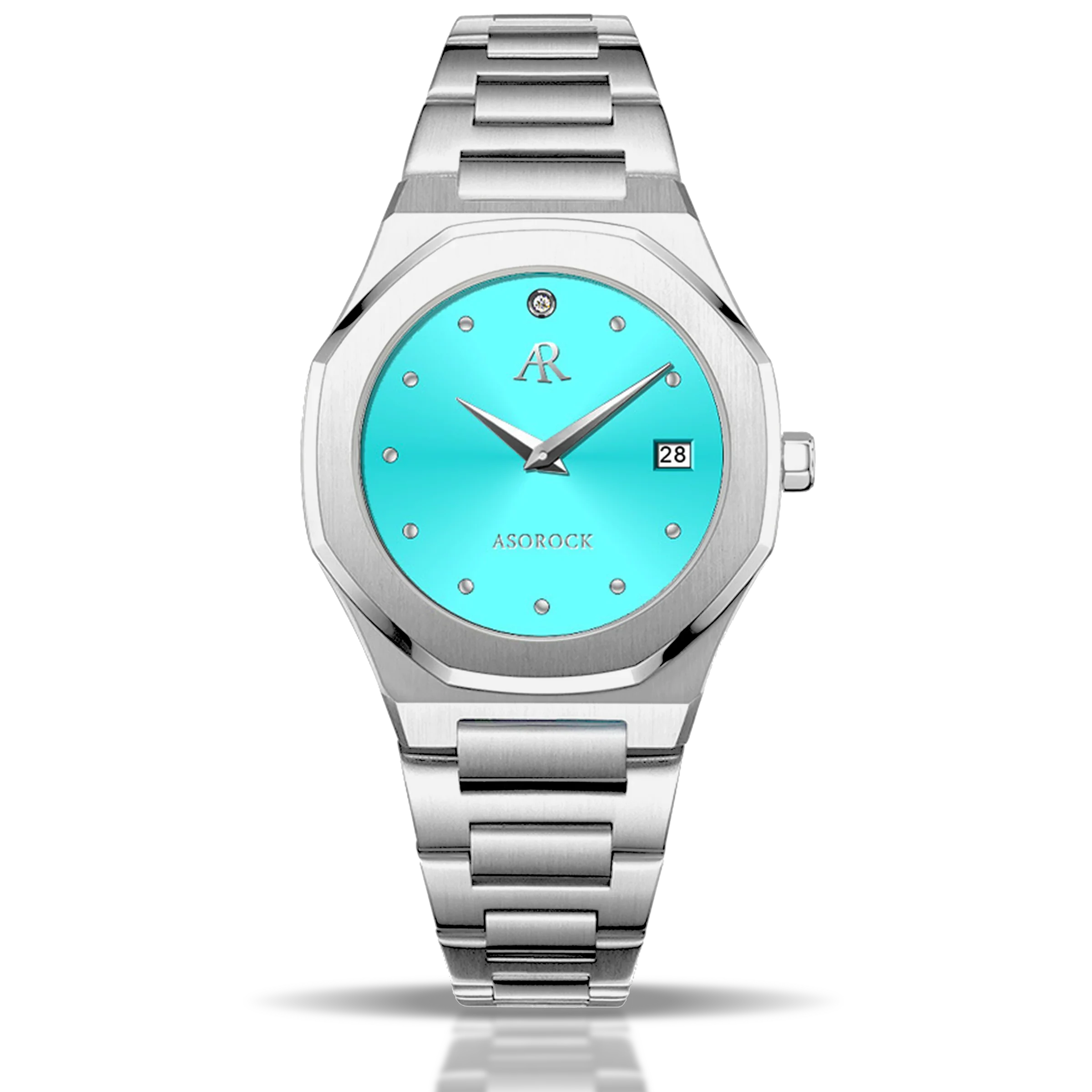 Silver/Blue turquoise dial goddess - from ASOROCK WATCHES  a black african american owned luxury unique watch brand with swiss rolex, Audemars Piguet, patek homage inspired style watches. Also a custom vvs moissanite diamond watch maker.