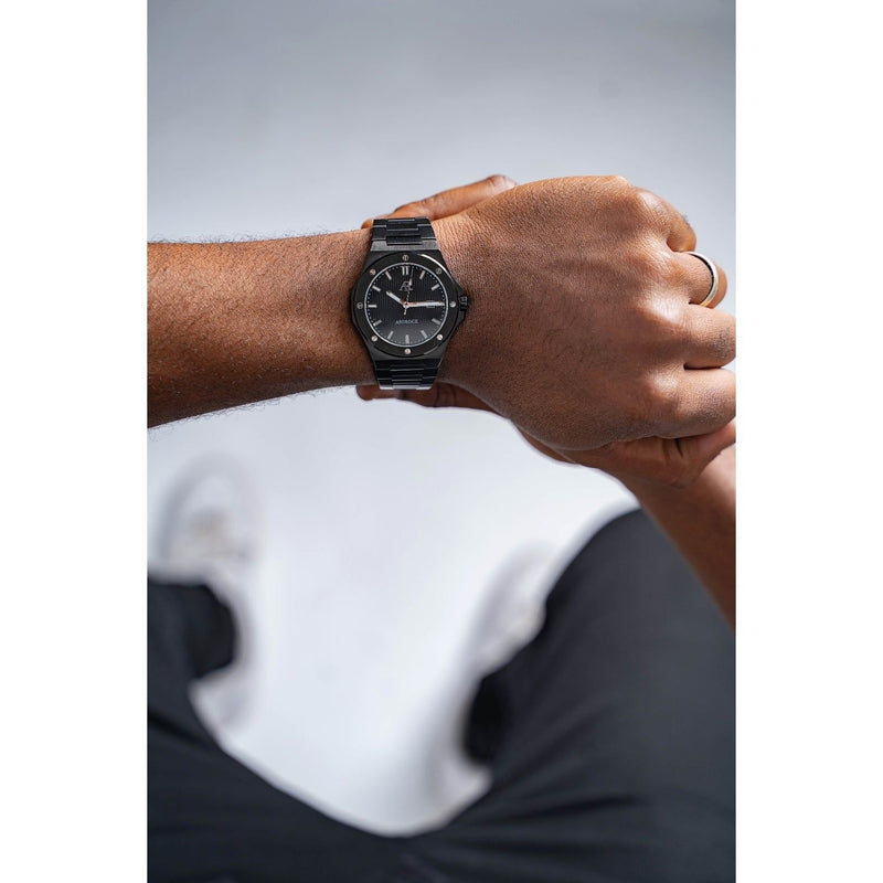 All black Mansa - from ASOROCK WATCHES  a black african american owned luxury unique watch brand with swiss rolex AP homage style watches 