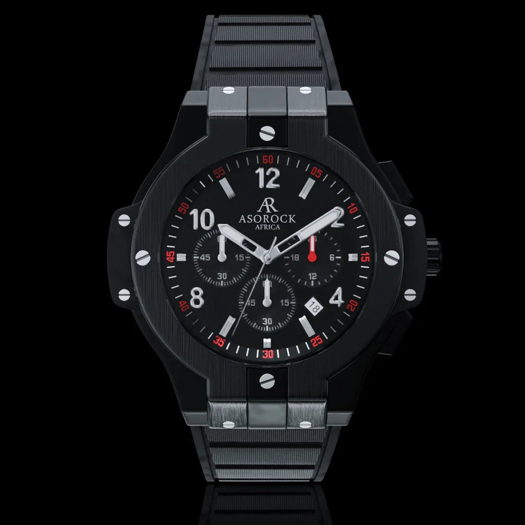 ALL BLACK SPEEDRACER 2.0 - from ASOROCK WATCHES  a black african american owned luxury unique watch brand with swiss rolex AP homage style watches 