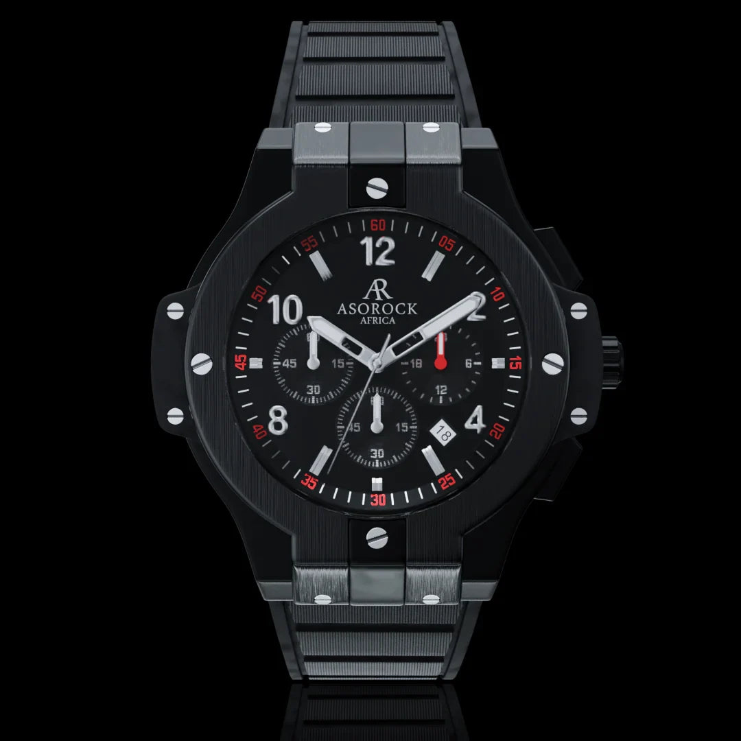 ALL BLACK SPEEDRACER 2.0 - from ASOROCK WATCHES  a black african american owned luxury unique watch brand with swiss rolex AP homage style watches 