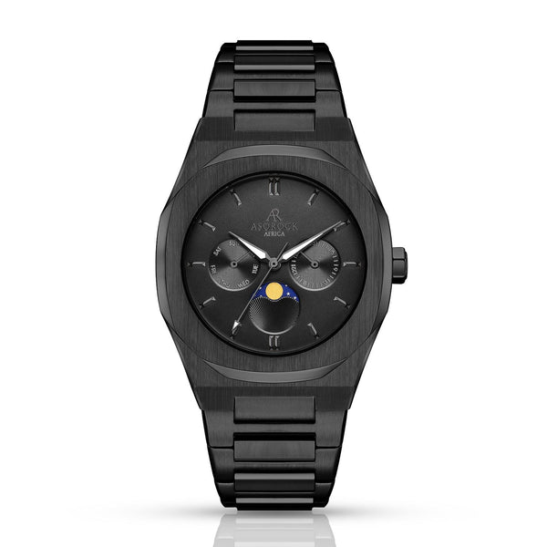 All Black Transporter - from ASOROCK WATCHES  a black african american owned luxury unique watch brand with swiss rolex, Audemars Piguet, patek homage inspired style watches. Also a custom vvs moissanite diamond watch maker. 