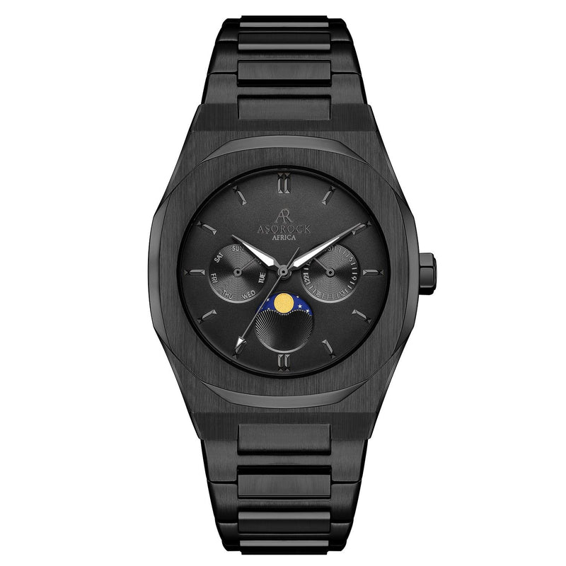 All Black Transporter - from ASOROCK WATCHES  a black african american owned luxury unique watch brand with swiss rolex, Audemars Piguet, patek homage inspired style watches. Also a custom vvs moissanite diamond watch maker. 
