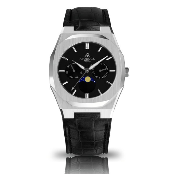Black leather Silver/Black Transporter - from ASOROCK WATCHES  a black african american owned luxury unique watch brand with swiss rolex AP homage style watches 