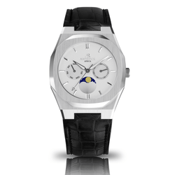 Black leather Silver/White Transporter - from ASOROCK WATCHES  a black african american owned luxury unique watch brand with swiss rolex AP homage style watches 
