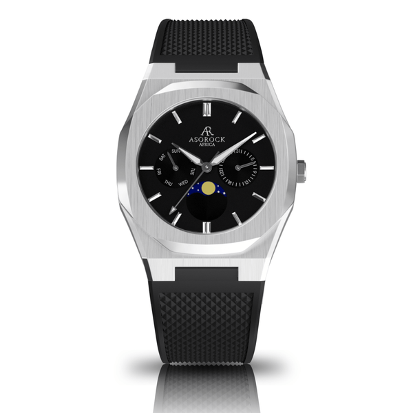 Black rubber Silver/Black Transporter - from ASOROCK WATCHES  a black african american owned luxury unique watch brand with swiss rolex AP homage style watches 