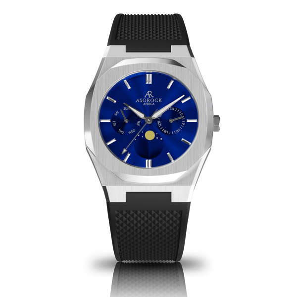 black rubber Silver/Blue Transporter - from ASOROCK WATCHES  a black african american owned luxury unique watch brand with swiss rolex AP homage style watches 
