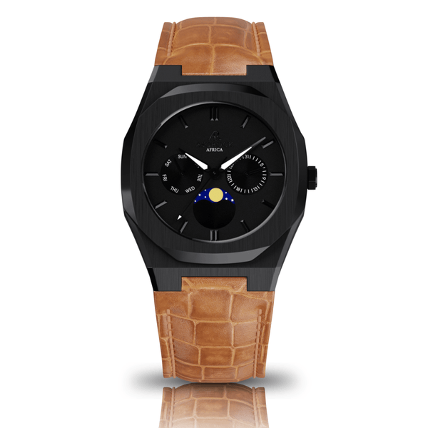 brown leather All Black Transporter - from ASOROCK WATCHES  a black african american owned luxury unique watch brand with swiss rolex AP homage style watches 
