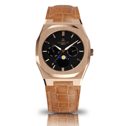 Brown leather Rosegold/Black Transporter - from ASOROCK WATCHES  a black african american owned luxury unique watch brand with swiss rolex AP homage style watches 