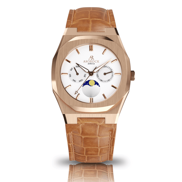 brown leather Rosegold/White Transporter - from ASOROCK WATCHES  a black african american owned luxury unique watch brand with swiss rolex AP homage style watches 