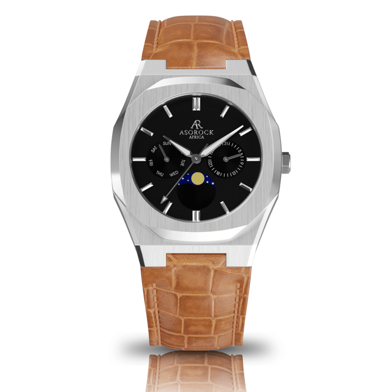 Brown leather Silver/Black Transporter - from ASOROCK WATCHES  a black african american owned luxury unique watch brand with swiss rolex AP homage style watches 